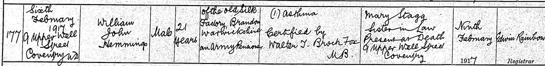 death cert for william hemmings