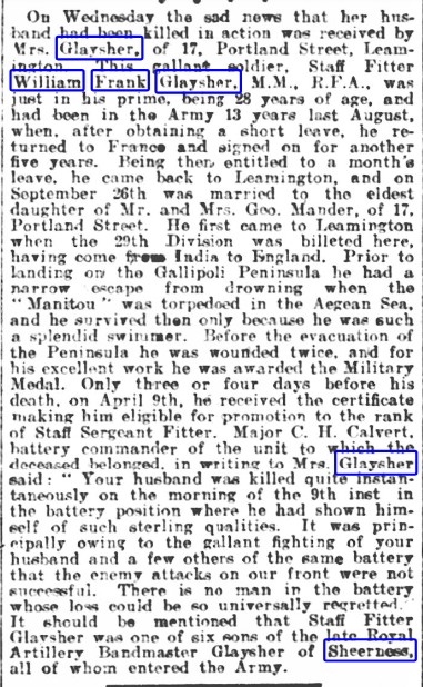 newspaper report wf glaysher